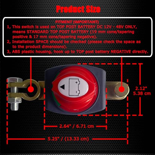 Ampper Top Post Battery Disconnect Switch 12V - 48V, Marine - Product Imagery