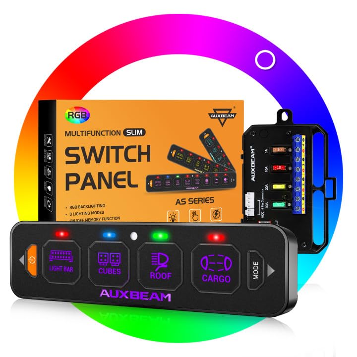 Auxbeam AS-R40 Slim 4 Gang Switch Panel with RGB Backlight - Product Imagery