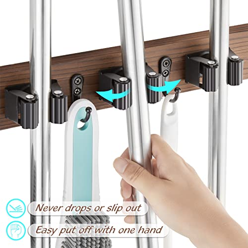 OUTNILI Mop and Broom Holder Wall Mount - Wood Broom Mop Hanger - Product Imagery