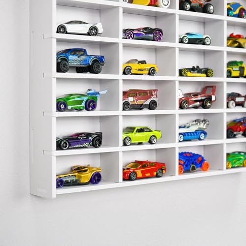 Krafetto 40-Slot Toy Car Display Shelf for 1/64 Cars, Wall Mount - Product Imagery