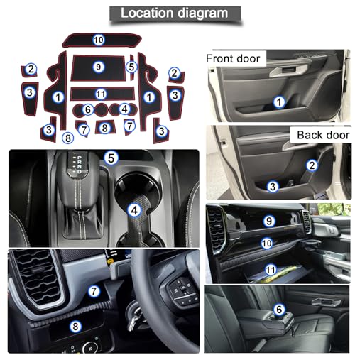 2026 2025 2024 Ranger Raptor Slot Mats Center Console Liner Door - Product Imagery