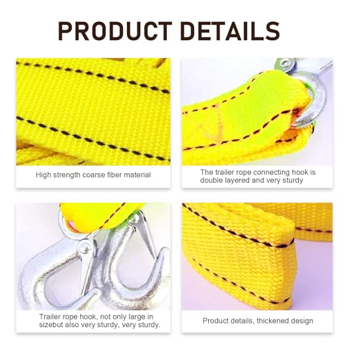 Car Tow Straps Heavy Duty with 2 Hooks, 5 Ton 13Ft Polyester Tow - Product Imagery