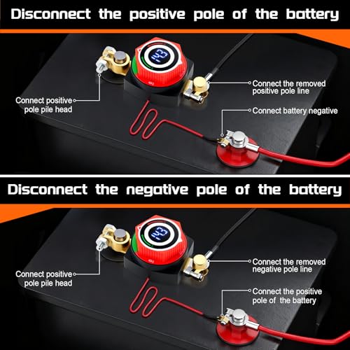 UYYE Battery Disconnect Switch with Voltage Meter Display, 5-80V - Product Imagery