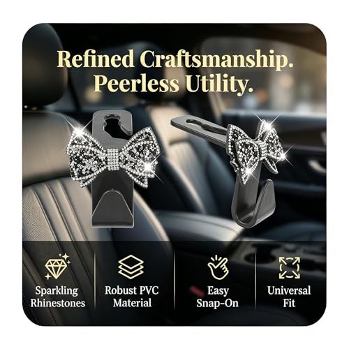 2PCS Bling Bow Car Seat Headrest Hooks, S Type Crystal - Product Imagery