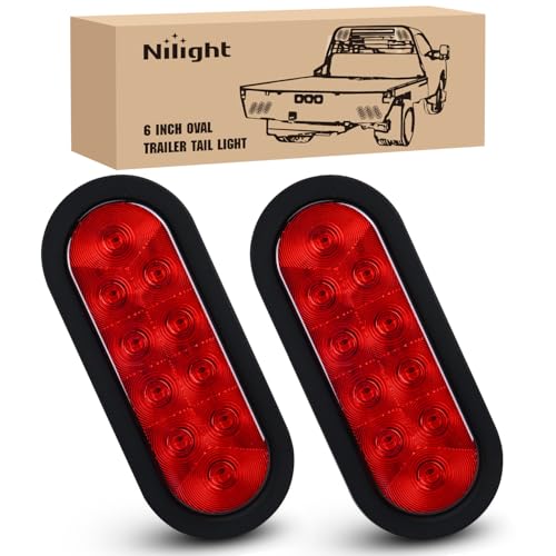 Nilight 6" Oval LED Trailer Tail Lights,Red, 2 Pack, Grommets - Product Imagery