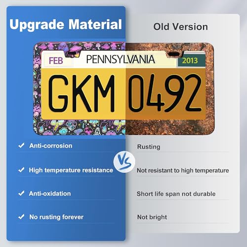 Multicolor Mushroom License Plate Frames,2 Pack Car Plate Holder - Product Imagery