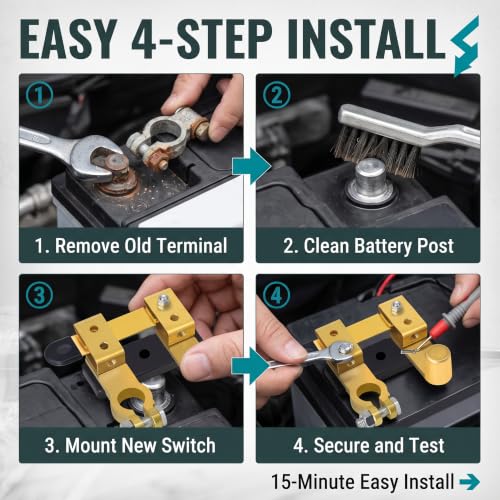 1 PC Top Post Negative Battery Disconnect Switch, 12V 24V 250A - Product Imagery