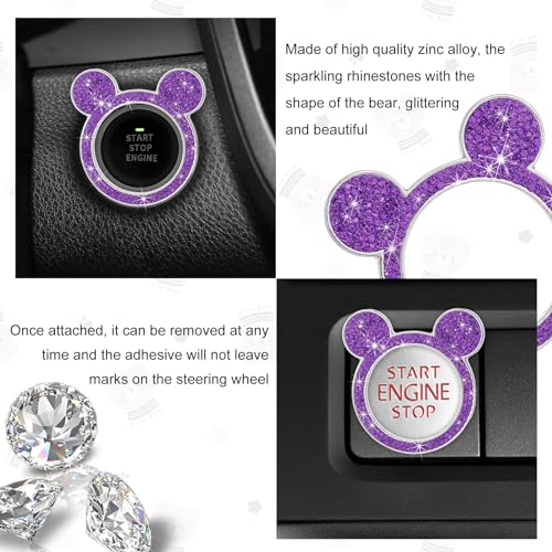 Augeny Bling Car Engine Start Button Cover, Rhinestone Key - Product Imagery