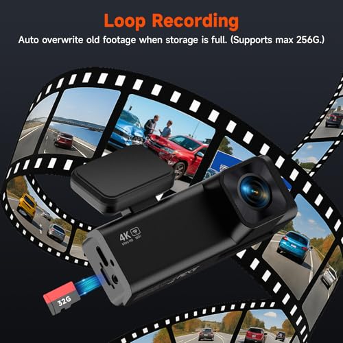 Dash Cam Front and Rear, 4K+1080P Dual Camera for Cars, 32GB - Product Imagery