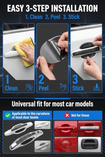 8 PCS Car Door Handle Protector, PU Leather Carbon Texture Car - Product Imagery