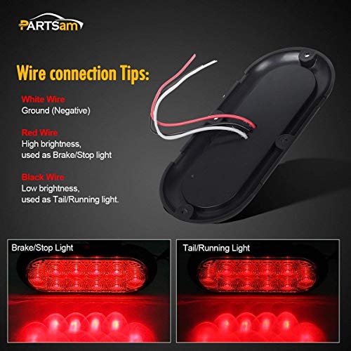 Partsam Waterproof Truck Trailer LED Light Kit, 2Pcs 6" Oval Red - Product Imagery