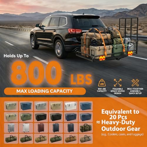 52"x30"x6" Hitch Mount Cargo Carrier with Foldable Ramp,800 LBS - Product Imagery