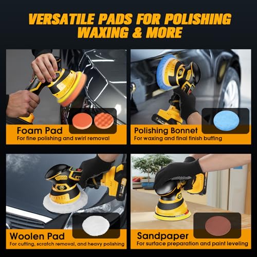 Cordless Car Buffer Polisher kit, DA Polisher with 2*21V - Product Imagery