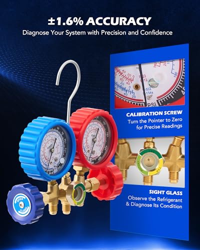 OMT AC Gauge Set for R134a, R12, R22, and R502, 5 ft Hoses - Product Imagery