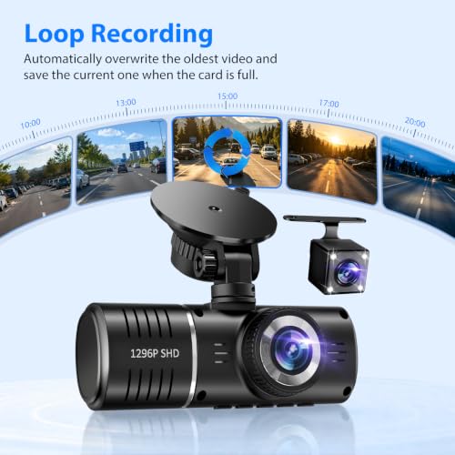Dash Cam Front and Rear, 1296P Dash Camera for Cars, 3 Channel - Product Imagery
