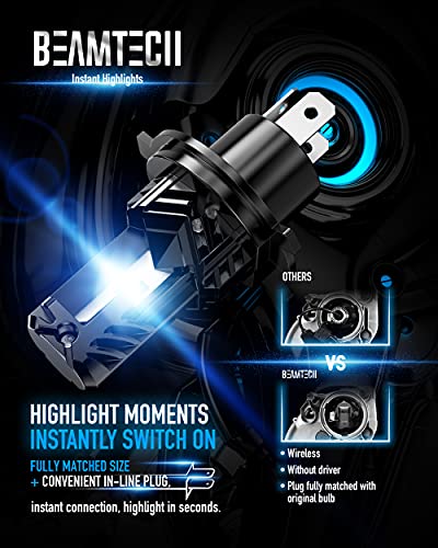BEAMTECH H4 Bulb, Fanless In Line 9003 Light, 6500K Xenon White, - Product Imagery