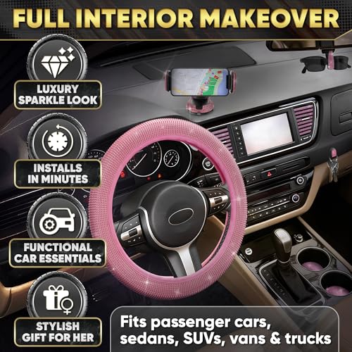 Pink Bling Car Accessories Set, 27 Pcs, for Women Drivers - Product Imagery