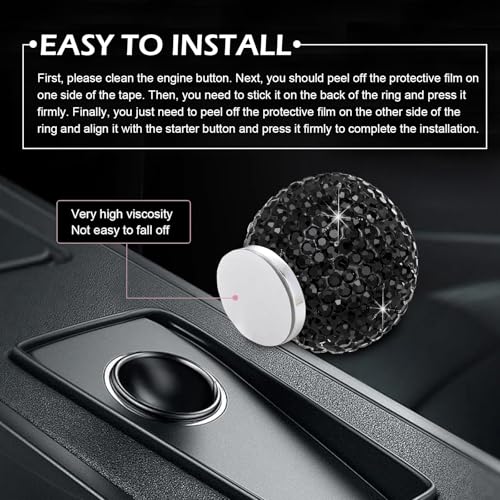 Bling Car Push Start Button Cover, Crystal Round Ball Auto - Product Imagery