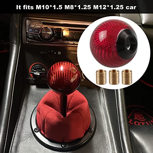 RYANSTAR Carbon Fiber Shift Knob with 3 Adapters Round Ball Red - Product Imagery