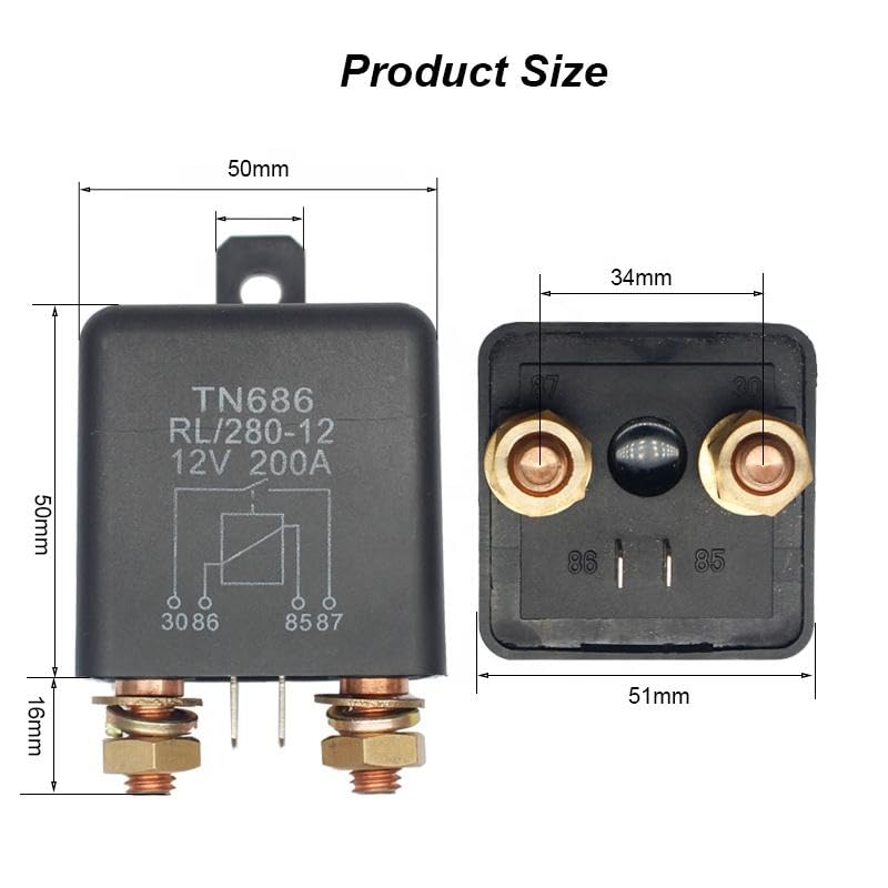 Automotive Relay 12V/24V 200A 2.4W Continuous Type for Cars - Product Imagery