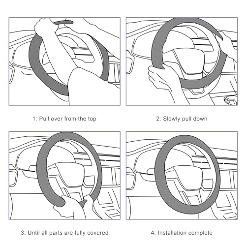 Car Steering Wheel Cover, 15 Inch Breathable Leather Elastic - Product Imagery