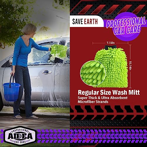 AIDEA Car Wash Mitt Microfiber-2PK, Car Wash Brush, Green, - Product Imagery