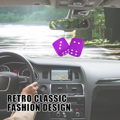 Pair Fuzzy Dice for Rear View Mirror, Retro Hanging Dice for Car - Product Imagery