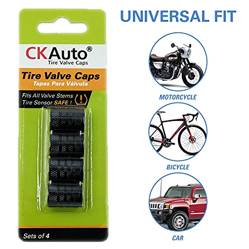 CKAuto Tire Valve Stem Caps, Aluminum Black, 4 pcs/Pack - Product Imagery