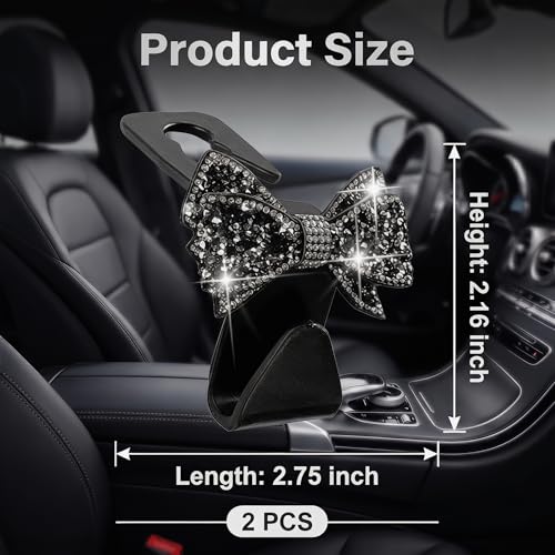 2PCS Bling Bow Car Seat Headrest Hooks, S Type Crystal - Product Imagery
