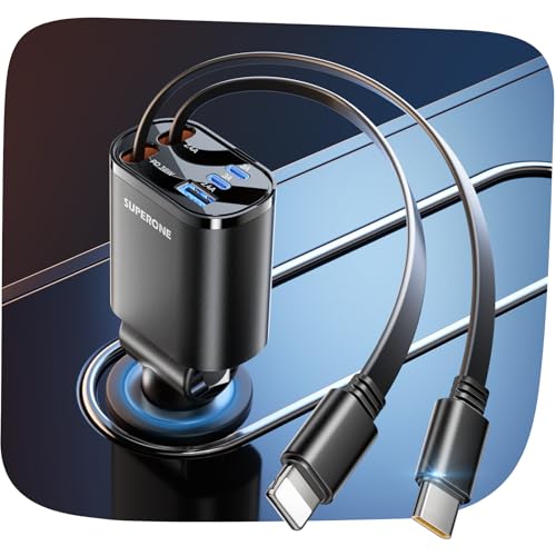 SUPERONE 90W Retractable Car Charger with Dual Cables Car Phone - Product Imagery