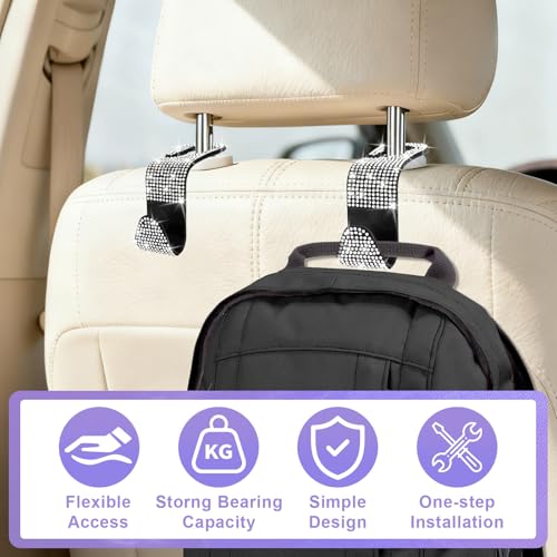 BFXM 6 Pack Car Seat Headrest Hooks,Car Accessories Bling White - Product Imagery