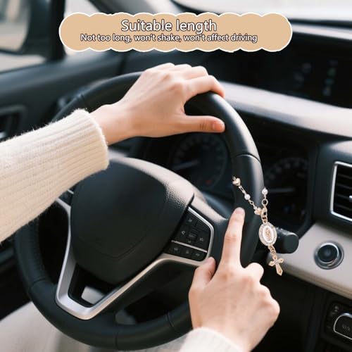 Steering Wheel Rosary Charm, Steering Wheel Accessory with - Product Imagery