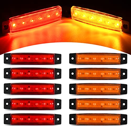 Nilight 3.8 Inch 6 LED Amber Red Trailer Side Marker Lights,10 - Product Imagery
