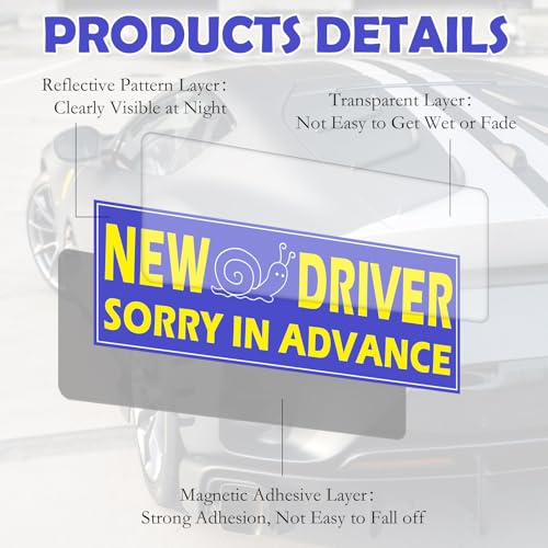5Pcs Magnetic Car Stickers, Magnetic New Driver Stickers - Product Imagery