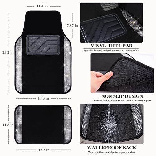 CAR PASS Bling Diamond Car Floor Mats, Shining Rhinestone Carpet - Product Imagery