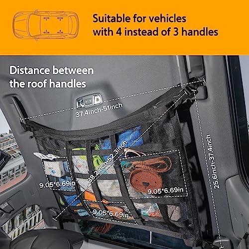 Car Ceiling Cargo Net with 3 Pockets,31.5"x21.6" Car Overhead - Product Imagery