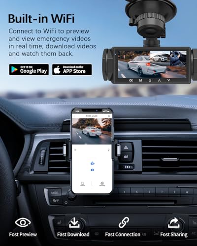 Dash Cam Front and Rear, 1080P Dash Camera for Cars, 3 Channel - Product Imagery