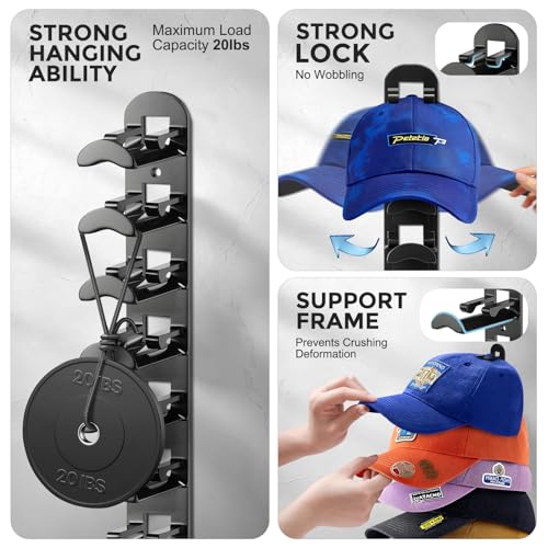 2 Pack Hat Organizer for Baseball Caps, Hat Rack for Wall Hold - Product Imagery