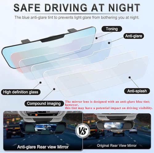 LivTee Anti Glare Rear View Mirror, Universal 12'' (305mm), Wide - Product Imagery