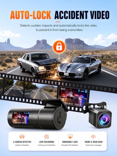 HKOIZBL 4K+2.5K Dash Cam Front and Rear, Built-in 5G WiFi, 32GB - Product Imagery