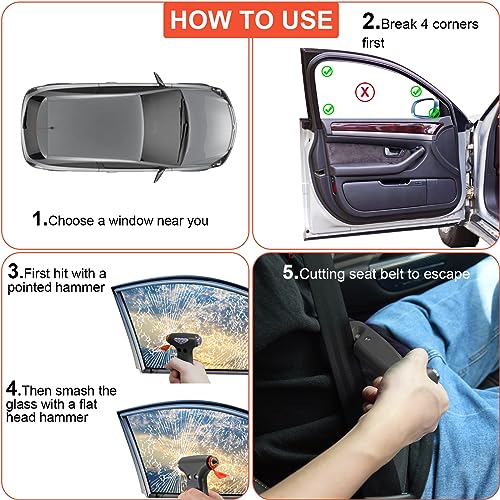 THINKWORK Car Safety Hammer, 3-in-1 Emergency Escape Tool with - Product Imagery