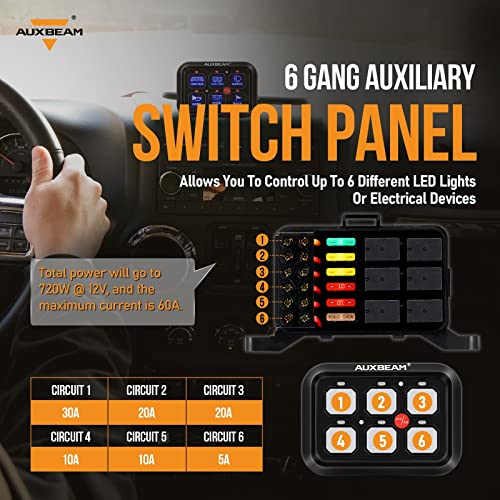 Auxbeam 6 Gang Switch Panel BC60 Universal Circuit Control Relay - Product Imagery