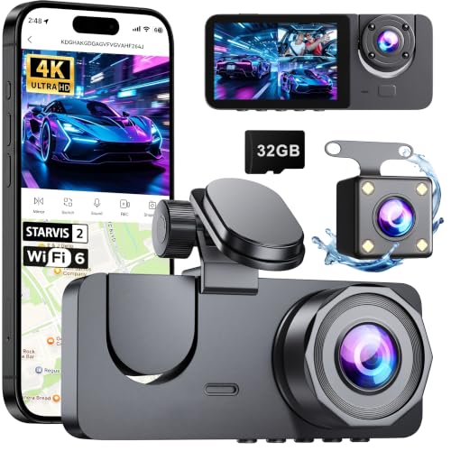 Dash Cam Front and Rear Inside, 4K Full HD 3 Channel Dash Camera - Product Imagery