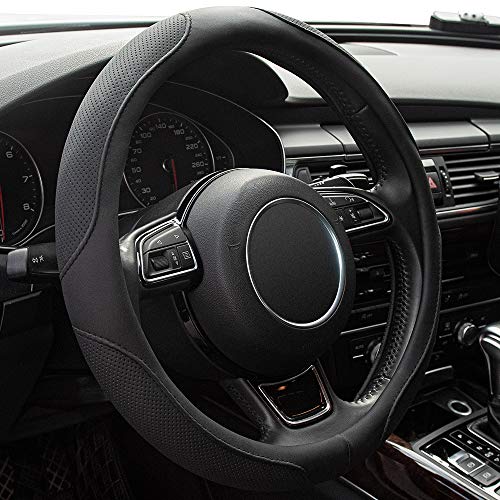 Car Steering Wheel Cover,14.5-15 Inch Black Universal Microfiber - Product Imagery