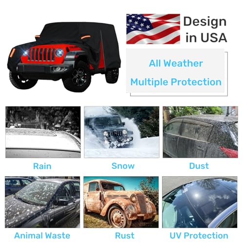 Heavy Duty Car Cover for Jeep Wrangler 2 Door 1987-2026 JK JL CJ - Product Imagery