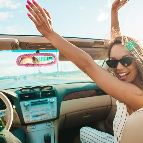 Car Rearview Mirror Cover, Pink Plush Elasticity Rear View - Product Imagery