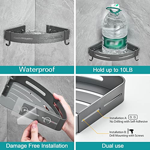 2-Tier Corner Shower Shelf, Dark Grey - Product Imagery