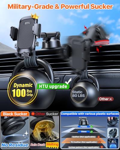 HTU Car Phone Holder【2026 Upgraded 100+LBS Suction & Safety - Product Imagery
