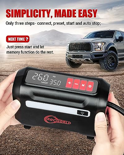 ROCGORLD R8 Tire Inflator Portable Air Compressor, DC 12V Air - Product Imagery