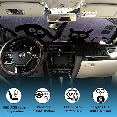 Car Windshield Sunshade, Cute Dog & Cat Front Windshield Sun - Product Imagery